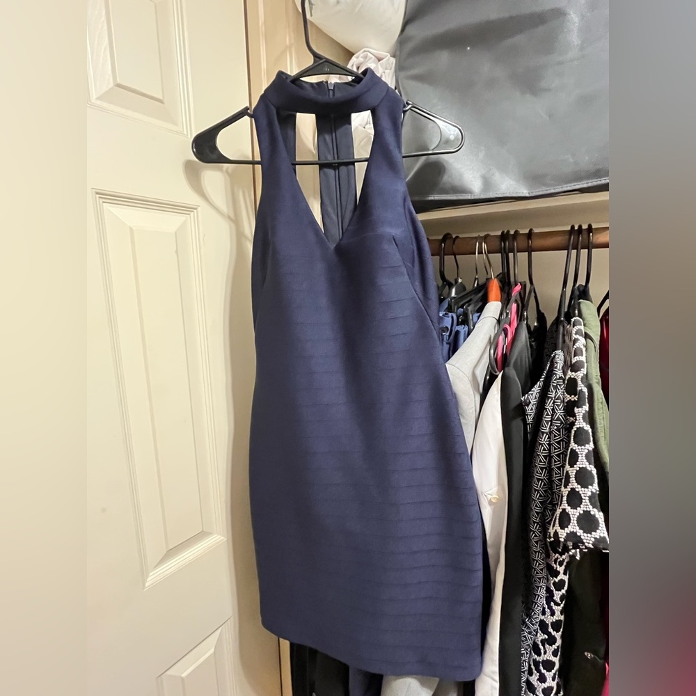 Dark Navy Sleeveless Halter Sheath Dress
